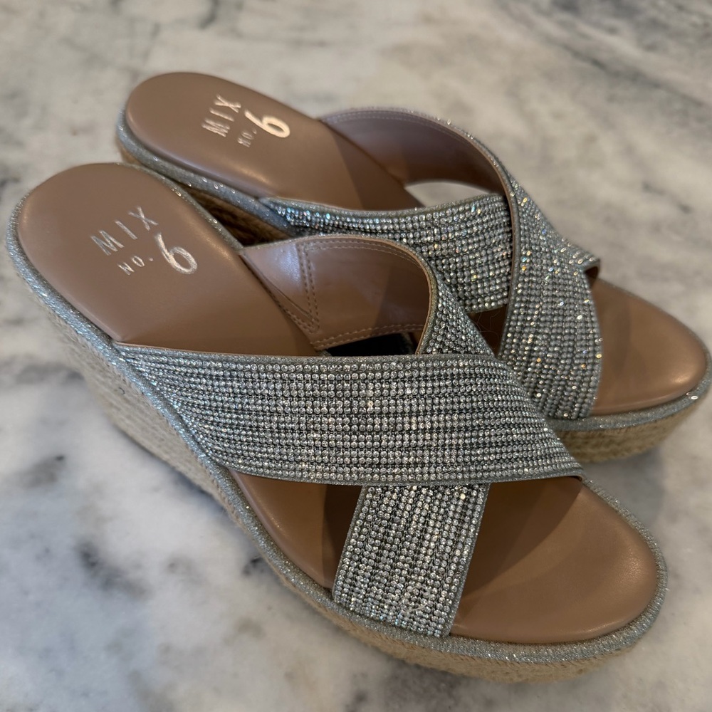 Mix No.6 silver sparkle wedge sandals (Jennesa)size 8